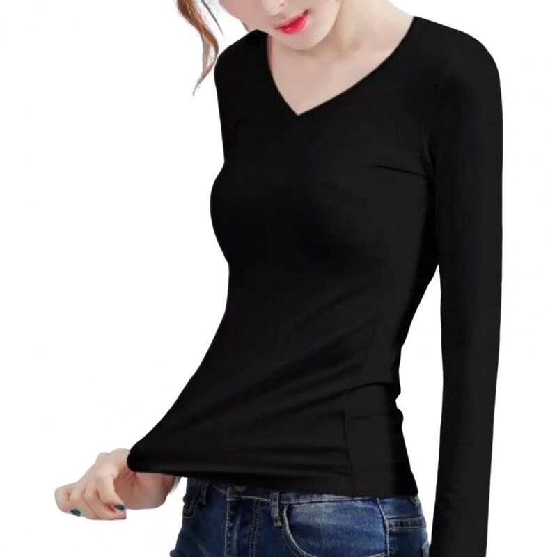 Pullover Blouse  Slim Fit   Winter Undershirt Women Thickened Velvet Lining Heating Thermal Top