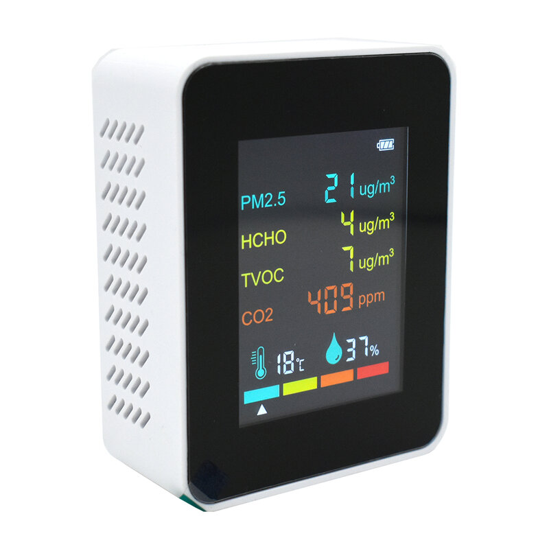 6 in 1 Air Quality Detector PM2.5 Formaldehyde HCHO TVOC CO2 Carbon Dioxide Temperature Humidity Detector Monitor