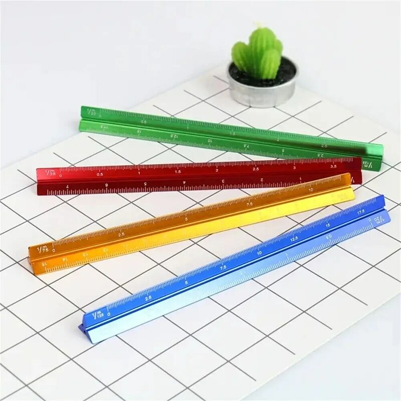 Aluminum Alloy Triangular Scale Ruler Multi-function Technical Measuring Ruler Colorful Smoothly Metal Ruler Architect Engineer