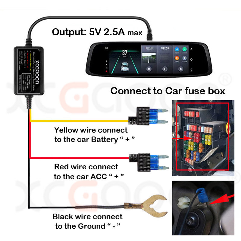 CarDash Cam Wire DVR Hardwire Cable Kit Video Recorder 12V-24V To 5V 2.5A Mini Micro Type-C USB Charger Line Auto Dashcam Camera