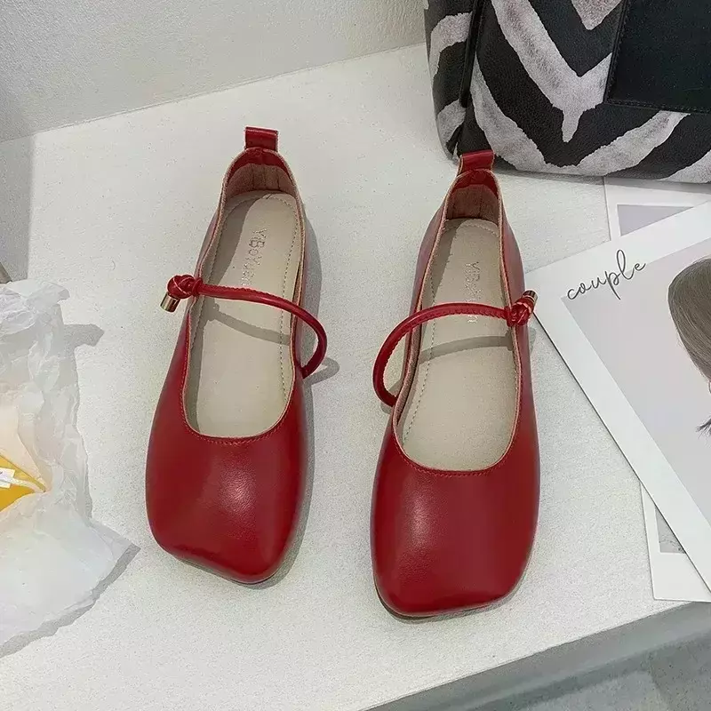 Zapatos planos de punta cuadrada para mujer, zapatillas de cuero sin cordones, informales, cómodas, de oficina, suela suave y ligera