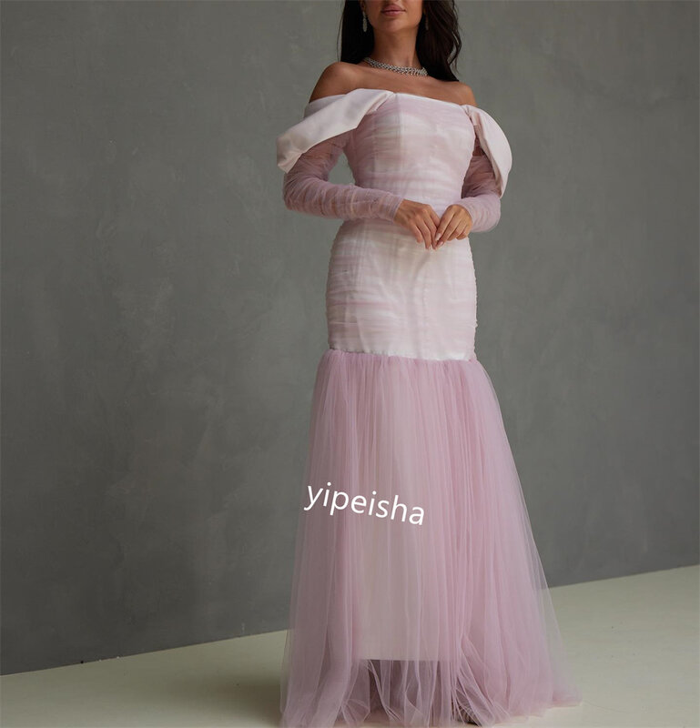 Sukienka balowa Koszulka wieczorowa Drapowana klubowa Linia A Odkryte ramiona Suknia okazjonalna na zamówienie Długie sukienki Arabia Saudyjska