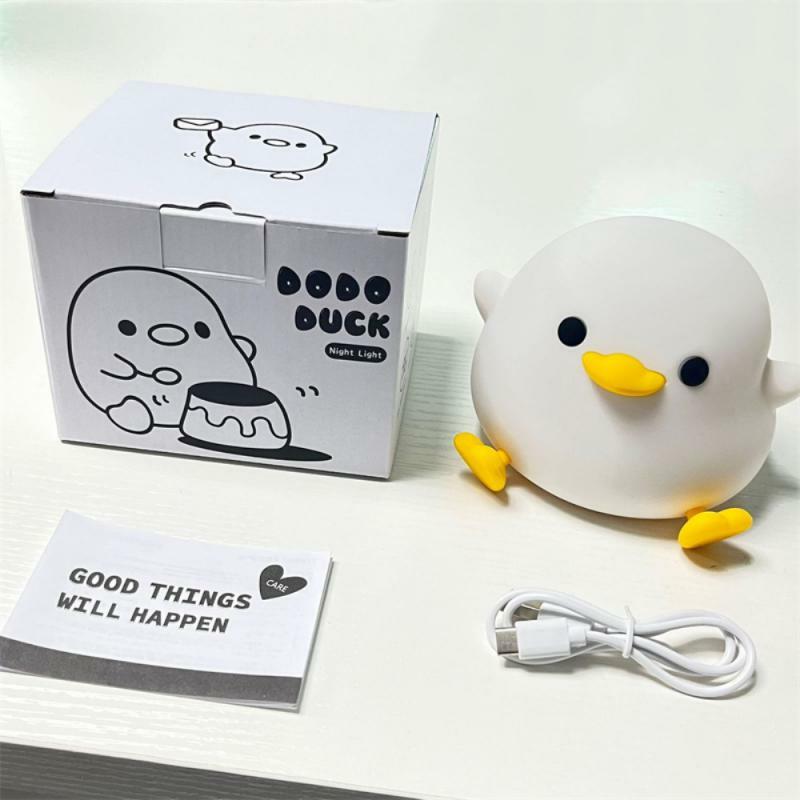 Niedliche Ente Nacht lampe Cartoon Silikon USB wiederauf ladbare Schlaf licht Touch Sensor Timing Schlafzimmer Bett für Kind Geschenk Kinder