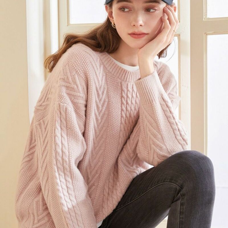 Jumper Sweater rajut hangat wanita, baju Sweater rajut lengan panjang leher-o F20, atasan 2023 musim dingin modis untuk wanita