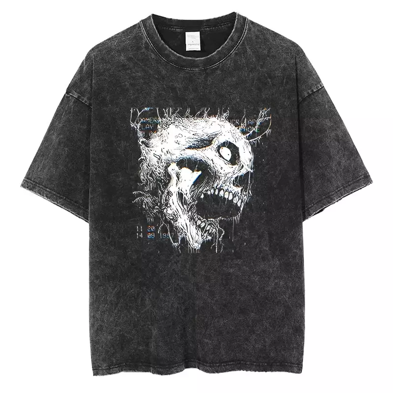 Gotycka koszulka z grafiką Retro nadruk z czaszką Horror Grunge z bawełny w stylu Vintage mężczyźni oversize czarna koszulki z krótkim rękawem