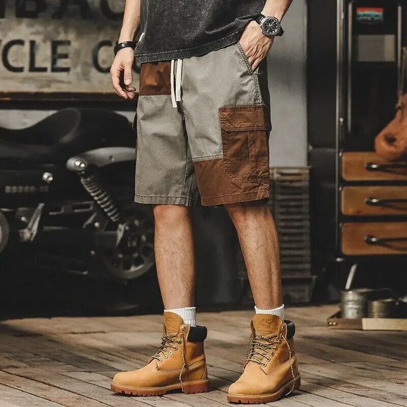 Kurze Hosen für Männer elastische Taille breite Arbeit gespleißt Herren Cargo Shorts Baggy lose Sommer japanischen Street Style Homme Y2k Stretch