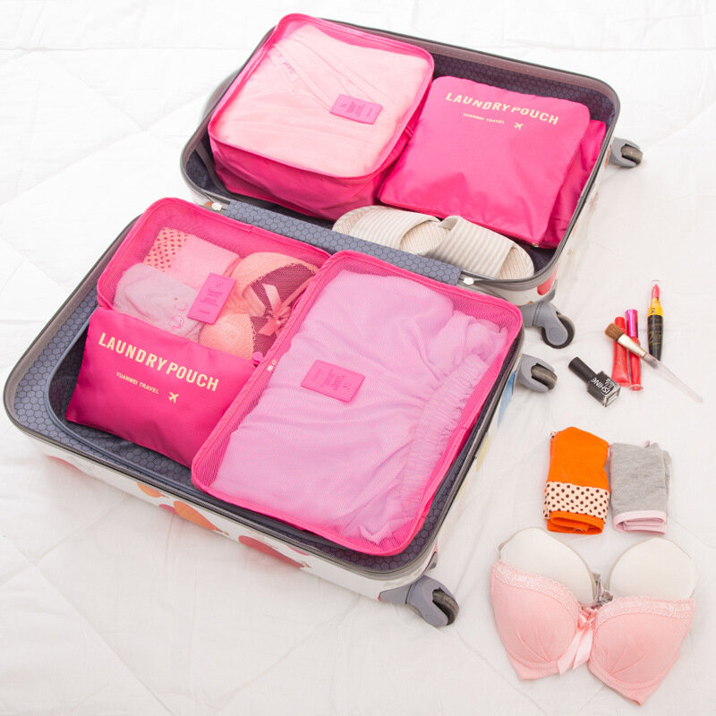 Travel Storage Bag Set para roupas, Organizador arrumado, Wardrobe Suitcase Pouch, Unisex Multifunction Packing Cube Kit, 6 Pcs