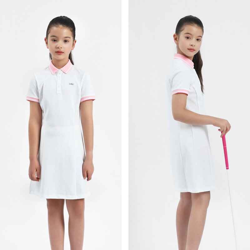 PGM-Vestido feminino de golfe de manga curta, camiseta simples, saia A-Line, vestido esportivo, QZ092
