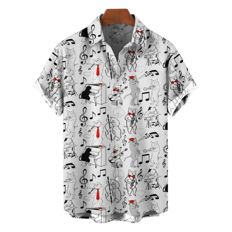 2022 여름 루스 플러스 사이즈 하와이안 셔츠 쿠바 칼라 비치 남성 셔츠 남성용 줄무늬 음악 심볼 탑 힙합 록 셔츠