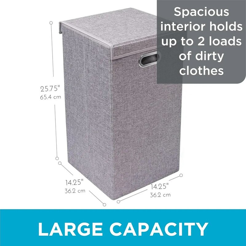 with Lid | Removable mesh bags | Single Compartment Clothes Hamper | Grey