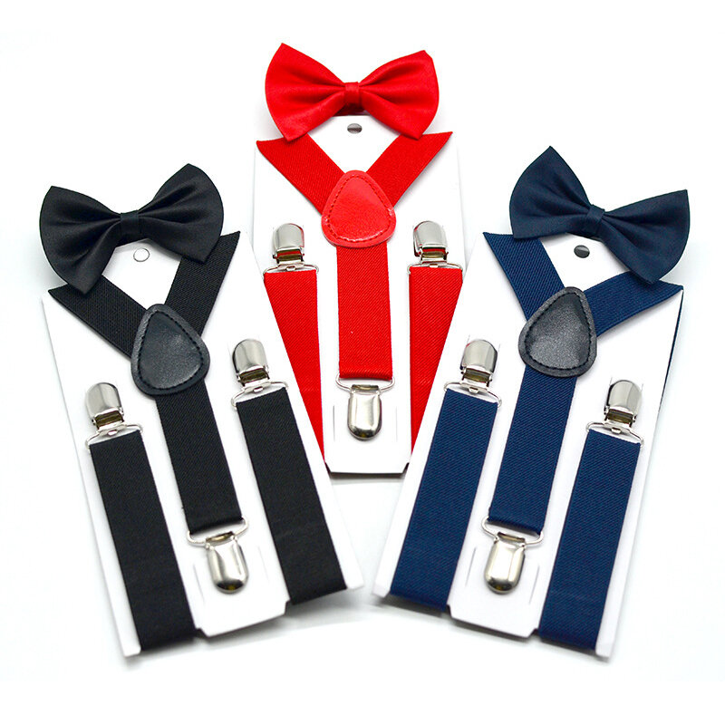 Conjunto de gravata borboleta de cinto monocromático infantil, suspensório para meninos, meninas, suspensório com costas em Y, elástico, ajustável, clip-on