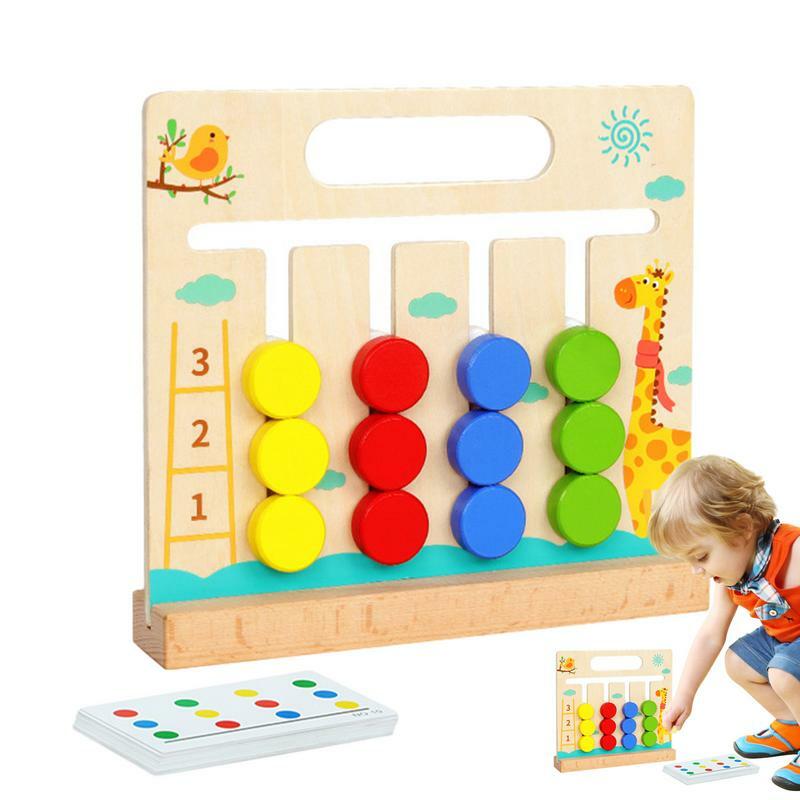 Wooden Matching Game Double-Sided Wooden 4-Color Moving Game Educational Interactive Early Learning Toys For Color And Shape