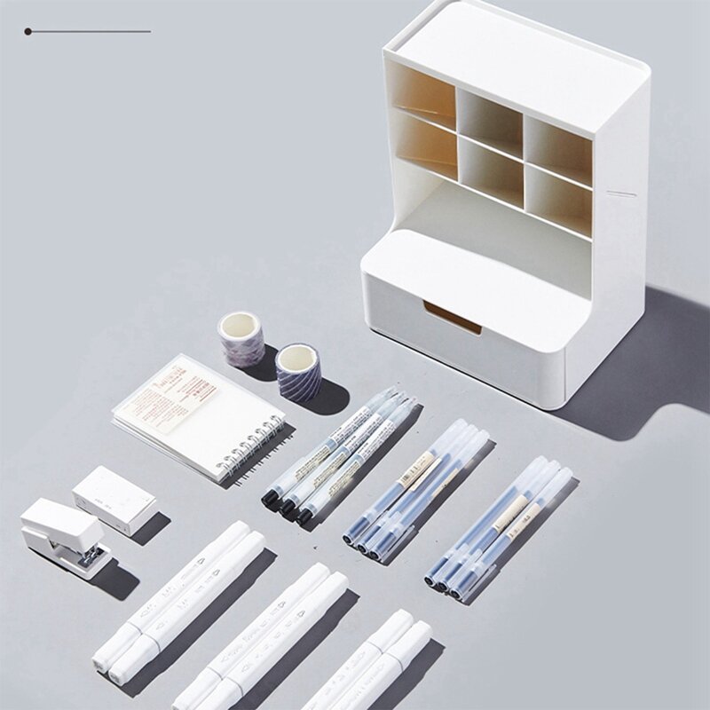 Multifuncional Dustproof Storage Box, Multi-Layer Pen Holder, Desktop Material de Escritório, gaveta durável, fácil de usar
