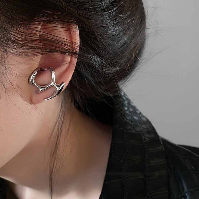 Y2K Irregular Liquid Earrings for Women Silver Color Hip-Hop Punk Fashion Geometric Earring Clip Girl 2024 Trendy Party Jewelry