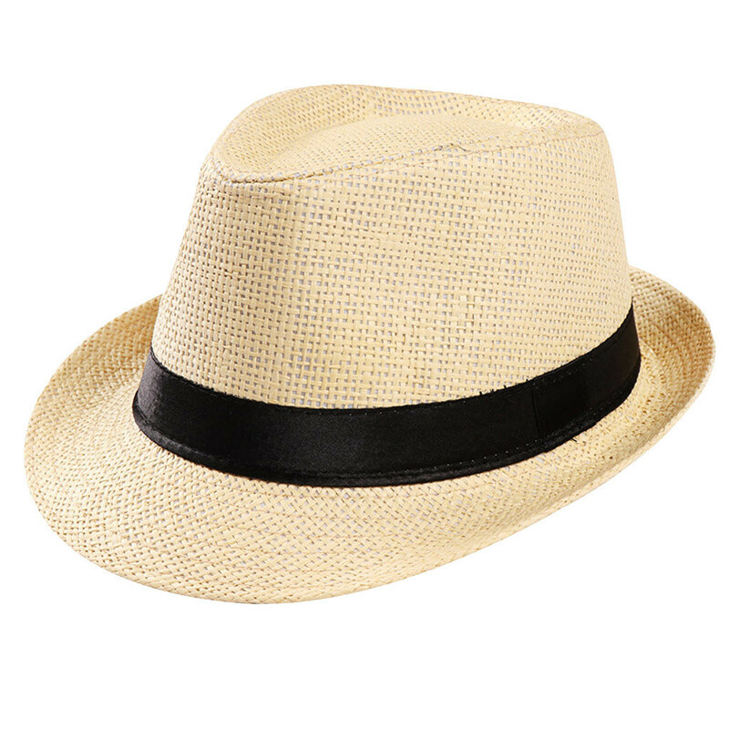 女性と男性のためのユニセックススタイルの麦わら帽子,大きなキャップ,リボン付き,ビーチ用,サンハット,結婚式用,黒,l x 5