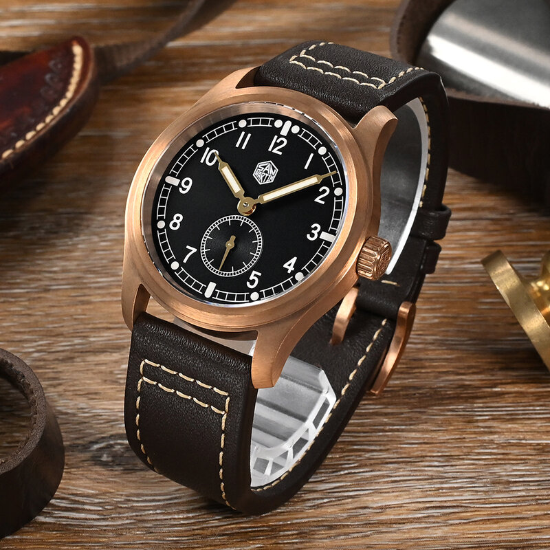 2022 san martin 37mm masculino relógios de quartzo bronze piloto ronda 6004 militar do vintage moda relógio couro 10 bar relogio masculino