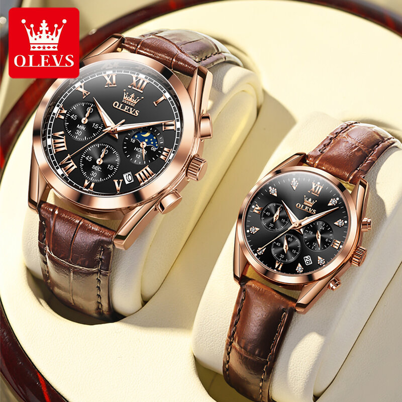 OLEVS-Montre à quartz étanche pour hommes et femmes, montres de couple, calendrier Shoous, date, horloge de luxe, mode diamant