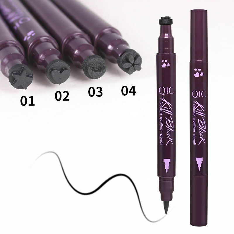 Delineador de ojos líquido 2 en 1, con purpurina, sello de ala fina, maquillaje, negro, marrón, ojos ahumados, gran oferta