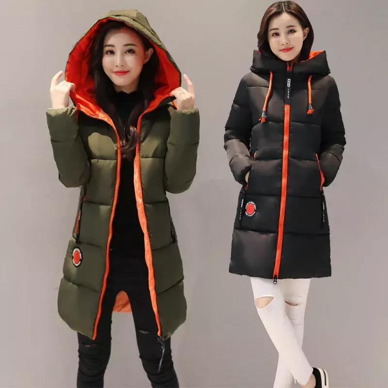 Parkas cálidas de longitud media con capucha para mujer, abrigos de algodón estampados, abrigo de moda coreana, chaqueta acolchada informal para nieve, Invierno