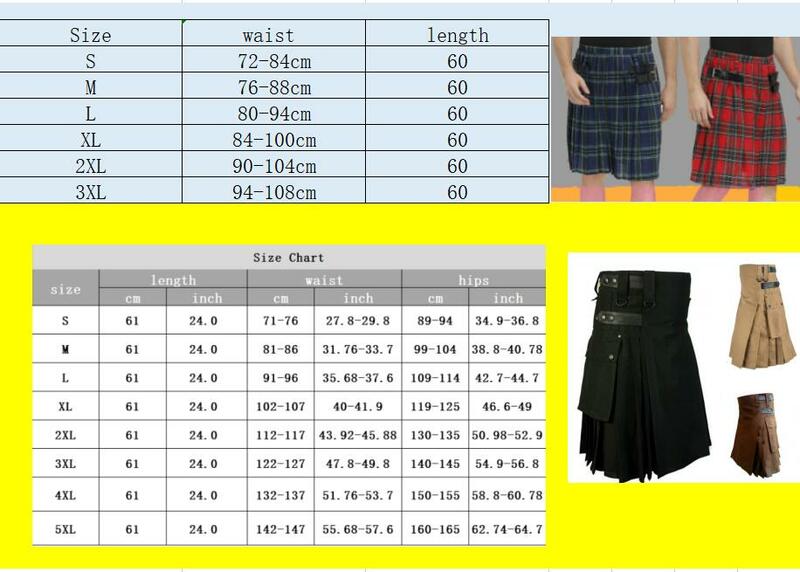Traditional Scottish Kilt Men Medieval Costume Solid Color Pleated Skirt With Pocket Retro Halloween S-5XL Plaid