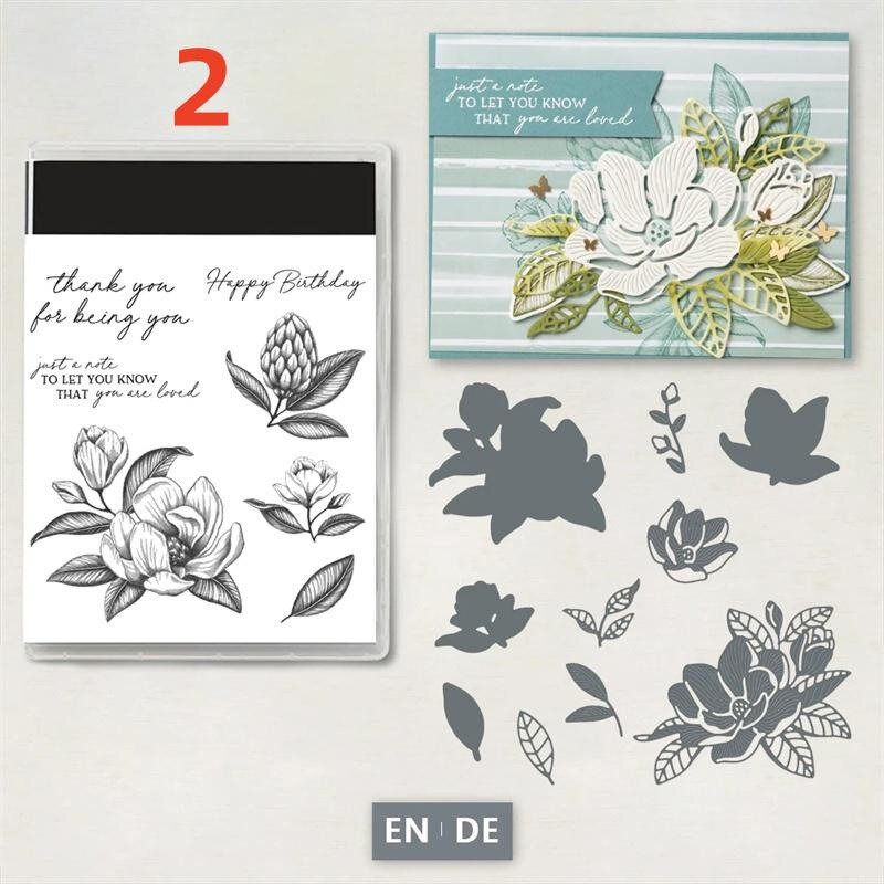 New Arrival Magnolia Zinnia Clear Stamp and Metal Cutting Dies for DIY Craft Scrapbooking
