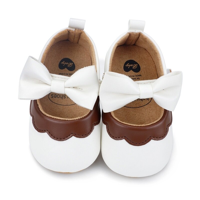 VISgogo-Sapatos de couro macio PU para bebês, antiderrapante, cor de contraste, primeiro caminhante, princesa, criança, casual