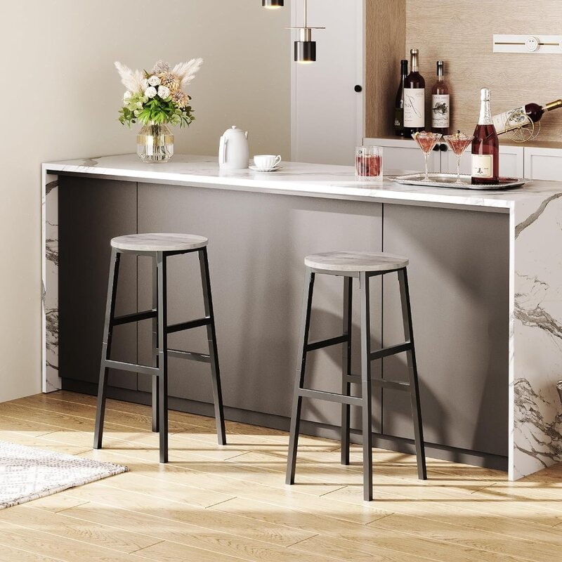 Barhocker, Set mit 2 runden Bar stühlen mit Fuß stütze, 28-Zoll-Küchen-Frühstühlhocker, industrielle Barhocker, einfache Montage