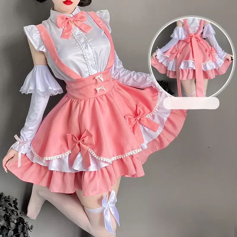 Gaun Lolita merah muda muda manis, permainan Cosplay cetakan susu roda Halloween 2023
