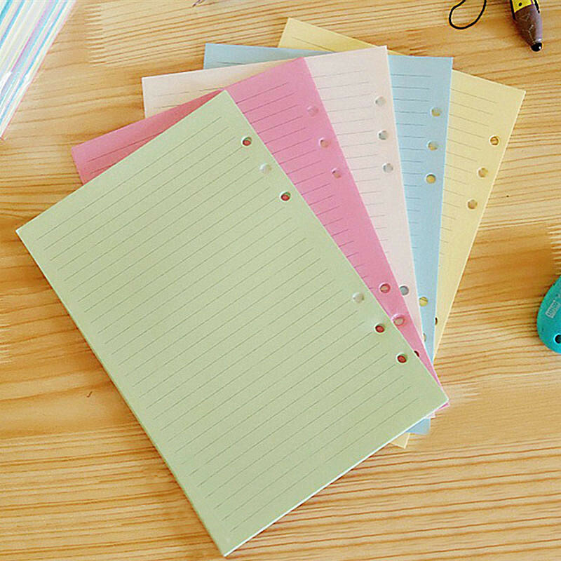 Refil colorido de folhas soltas Página interna, Linha interna da página, Grade em branco, Papel interno, Papelaria, A5, A6, 50 folhas