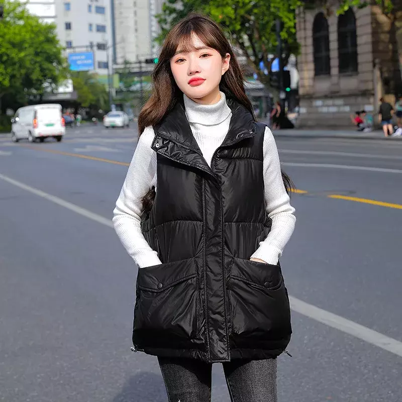 Warm Winter Vest Cotton Women Thick Sleeveless Jacket Casual White Duck Down Gilet Slim Puffer Female Feather Waistcoat 2024 New