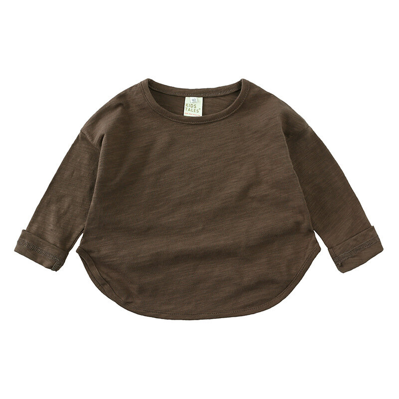 Camisa de fondo lisa con cuello redondo para niños, camiseta informal Simple de manga larga, Tops de algodón para niños, camisetas únicas para niños, otoño