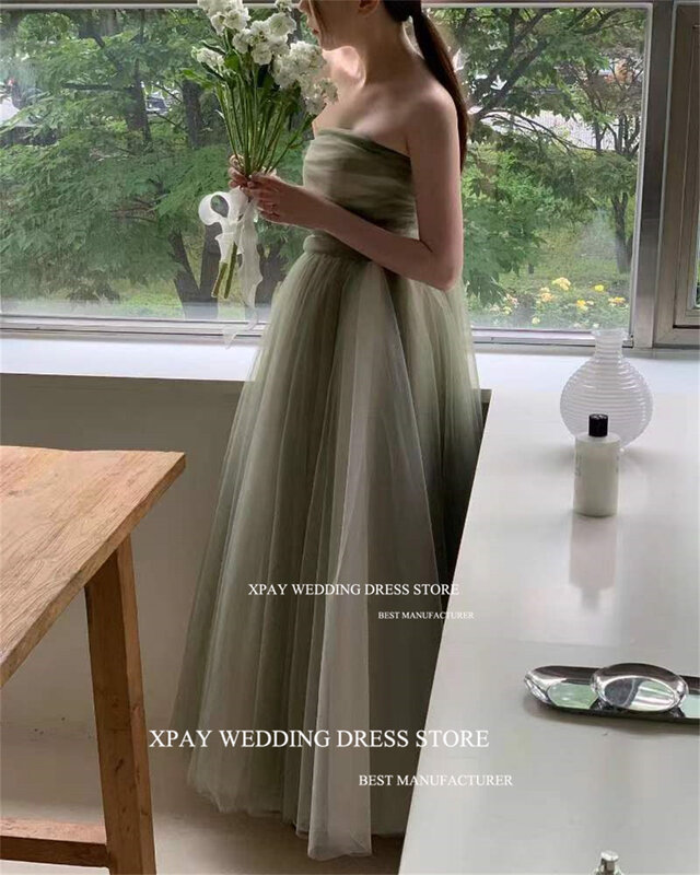 Xpay-特別な場面のためのストラップレスイブニングドレス、オフショルダー、結婚式の写真撮影のためのプロムドレス、緑、韓国、ユニーク