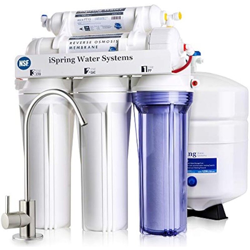 ISpring-sistema de filtración de bebidas por ósmosis inversa de 5 etapas, grifo de níquel cepillado, alta capacidad, RCC7, NSF
