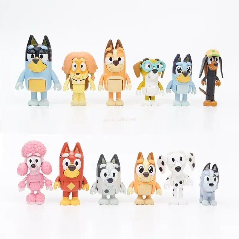 12 Bluey Family Character Model Decorations Cute Puppy giunti mobili decorazioni Mini Pvc Character Model Toys regali per bambini