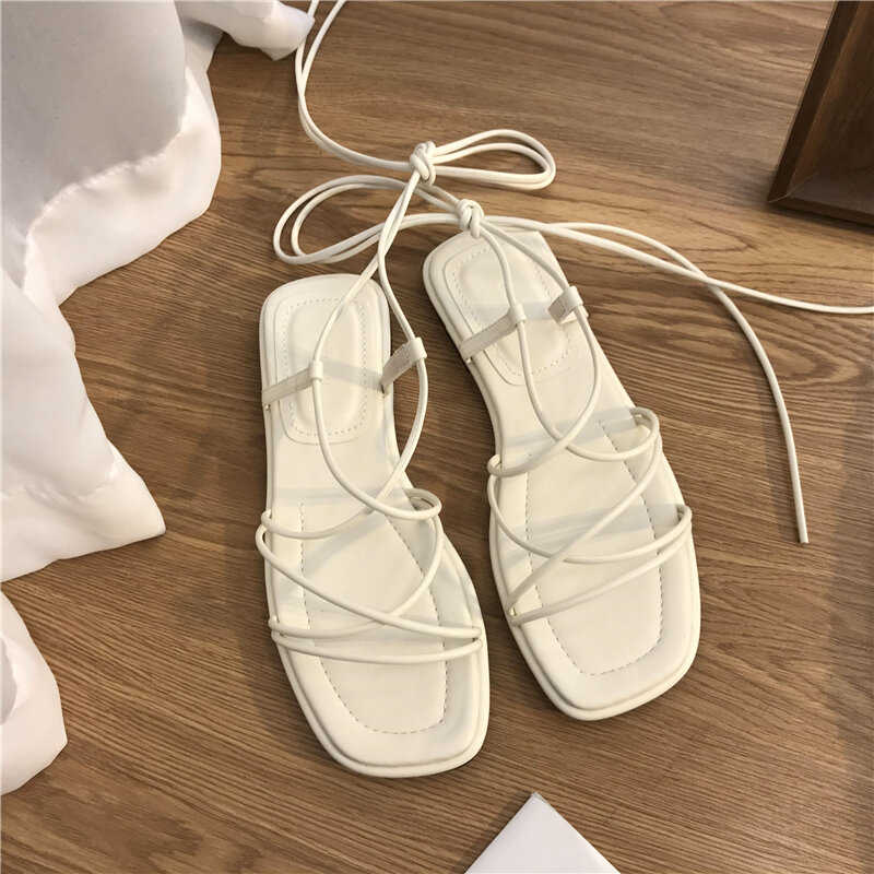 Sandals Women Summer New 2024 Beach Fashion Sexy Flat Casual Cross-Tie Open Toe Fairy Style Narrow Band Shoes Designer Sandals