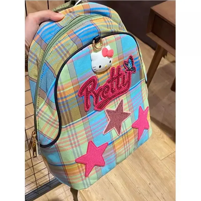 Sanrio Hello Kitty Student Schoolbag, bonito dos desenhos animados, leve e grande capacidade, mochila universitária para homens e mulheres, novo