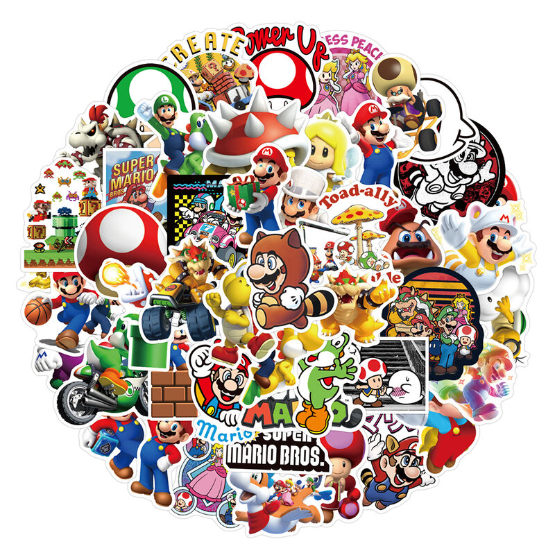 Pegatinas de dibujos animados de Super Mario Bros, calcomanías de grafiti de dibujos animados de Yoshi, melocotón, teléfono, monopatín, equipaje, 10/30/50/100 piezas