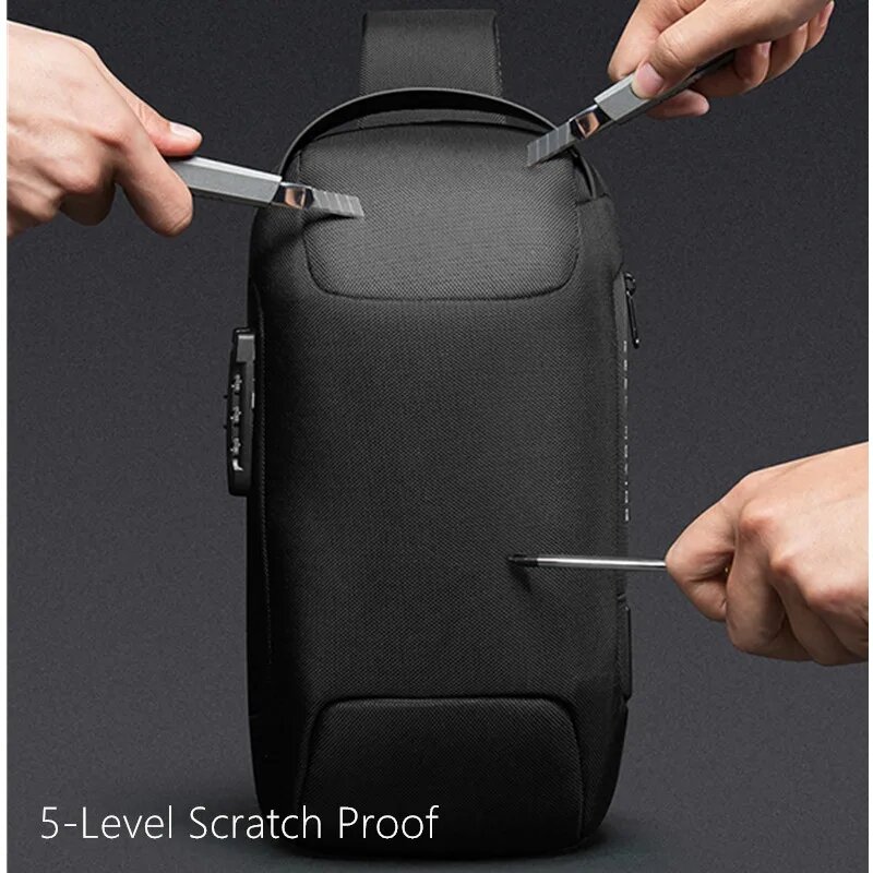 BANGE-Bolso de pecho antirrobo para hombre, impermeable con carga USB bandolera, paquete de viaje corto