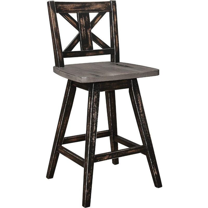 Solid Wood Kitchen Counter Barstool with Back and Footrest,Counter Height Swivel Stool, Armless Dining Chairs for Kitchen Island