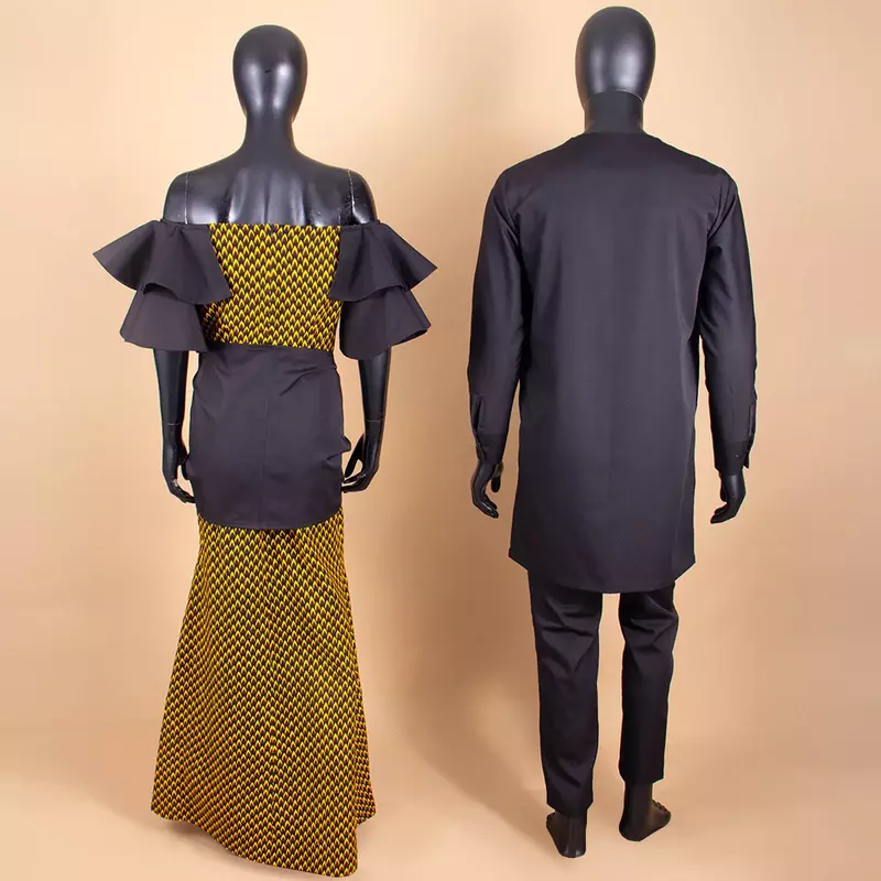 Roupas africanas dashiki para casal, vestidos longos, roupas masculinas combinando, estampa feminina, top Bazin Riche, conjuntos de camisas e calças, Y22C036