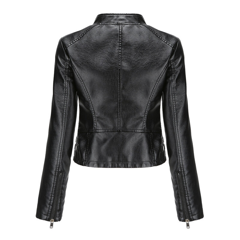 Женская байкерская куртка на молнии, короткая мотоциклетная кожаная куртка, весна-осень 2022, пальто, женская куртка, черный, кофейный