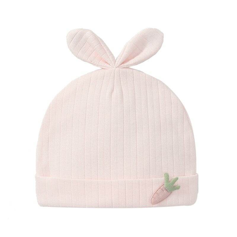 Baby Knit Beanie Hat with Bunny Ears for Boy Girl 0-3 Months Breathable Hats Infant Skull Cotton w/ Micro Stretchy