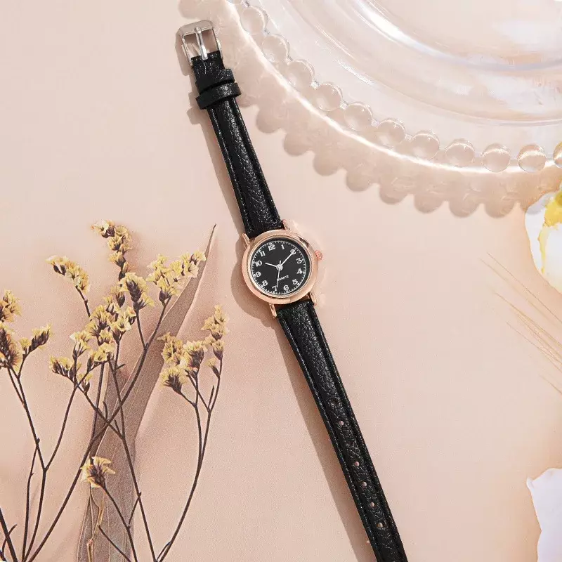 Bracelet de montre en cuir pour femme, montre à quartz, décontracté, mode, ensemble de deux pièces, bracelet gratuit