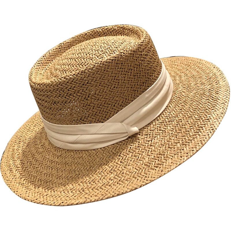 Chapéu Fedora respirável para mulheres, parte superior plana, Chapéus Panamá, palha praia, sol, verão