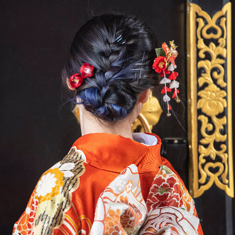 Женское кимоно с жестким воротником, японский халат с широким поясом, с камелией