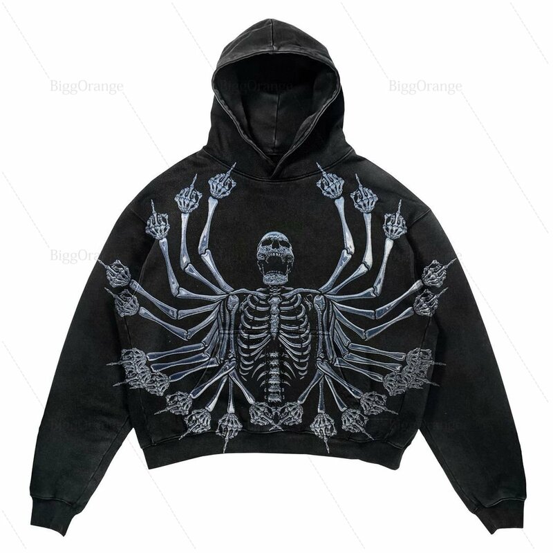 Y2k korean grunge skull hoodie sweatshirts streetwear women tops kawaii gothic hoodies women goth oversized harajuku hoodie
