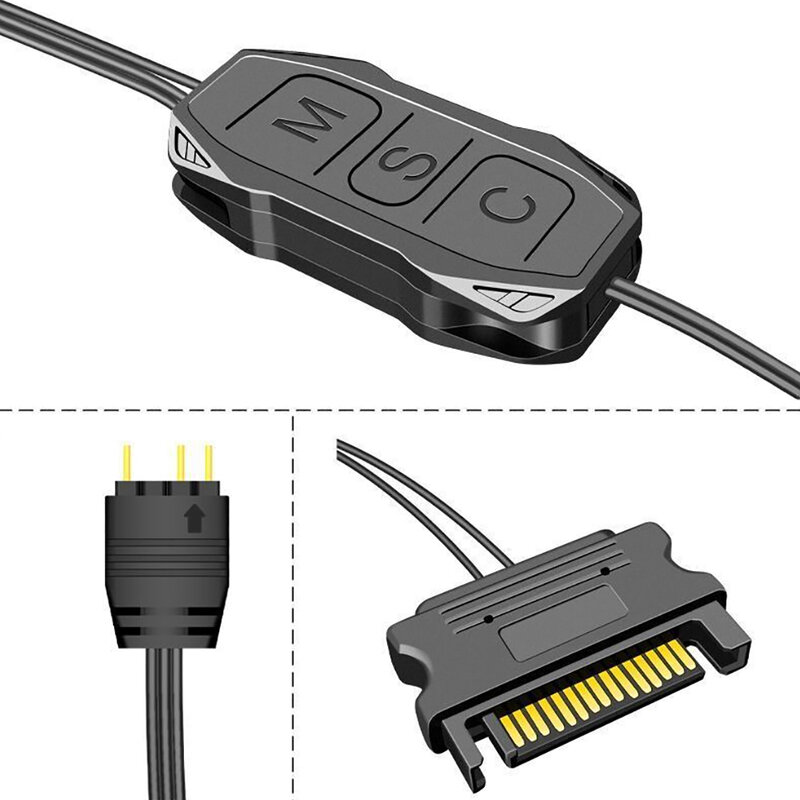 Cable controlador ARGB SATA a 5V, adaptador de concentrador de controlador de 3 pines, fuente de alimentación SATA, Cable de Control RGB para ventilador de refrigeración de PC