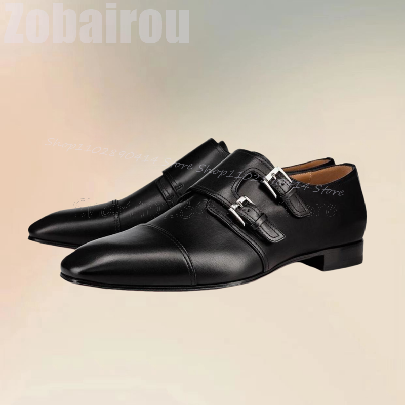 Черные Декоративные двойные Мокасины с квадратным носком и пряжкой, Модные слипоны, мужская обувь, Роскошная ручная работа, классическая офисная мужская обувь