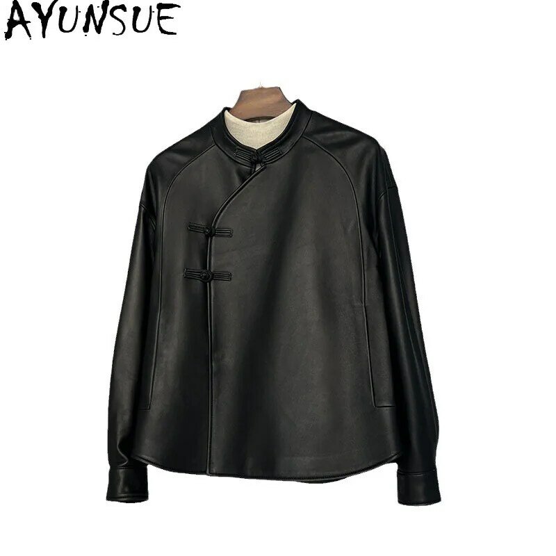 Ayunsue-本革のショートジャケット,女性用,シープスキンジャケット,カジュアルシープスキン,ストリートウェア,2023