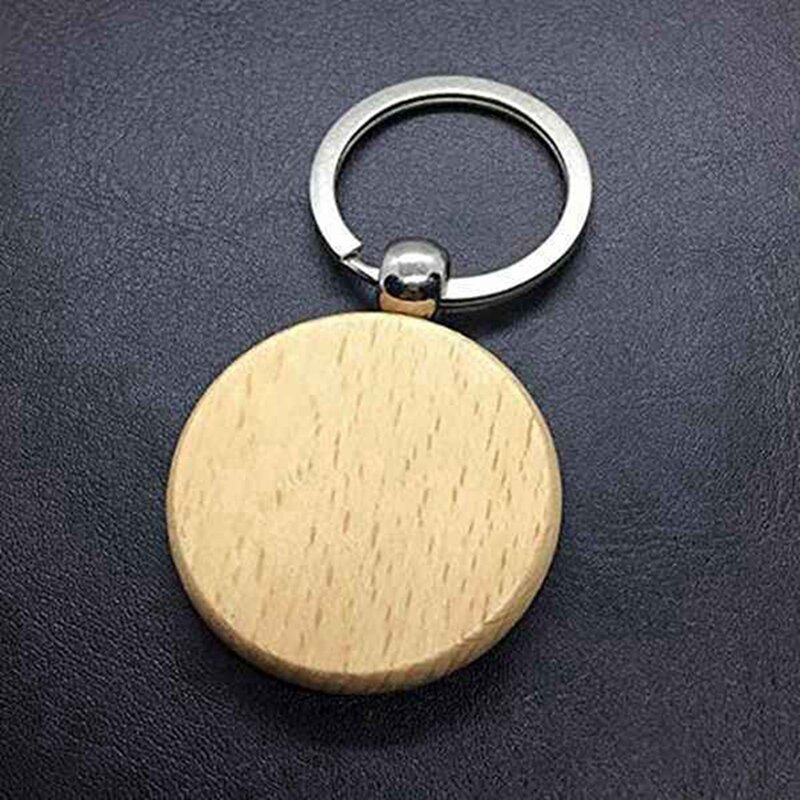 Gantungan kunci kosong 70 buah, gantungan kunci ukiran kayu DIY gantungan kunci kayu untuk kerajinan DIY-bulat